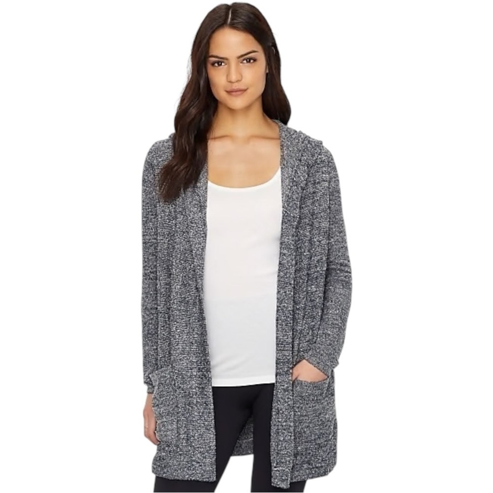 BAREFOOT DREAMS CozyChic Lite Knit Resort Hooded Cardigan Navy Blue Grey Medium